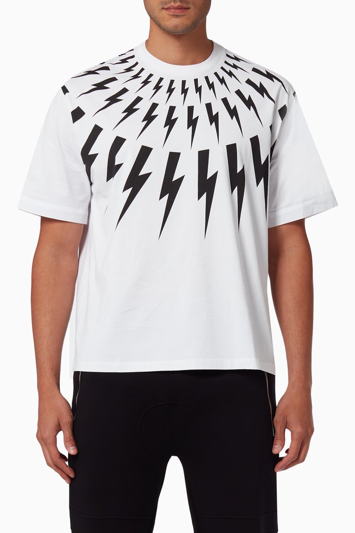 

Fair-Isle Thunderbolt T-shirt in Cotton Blend Jersey, White