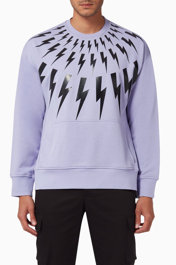 

Fair-Isle Thunderbolt Hoodie in Cotton Blend Jersey, Purple