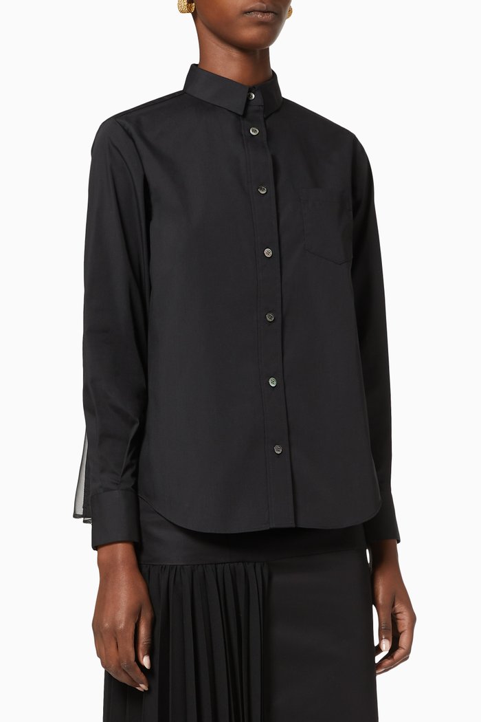 

Cotton Poplin Pleated Shirt, Black