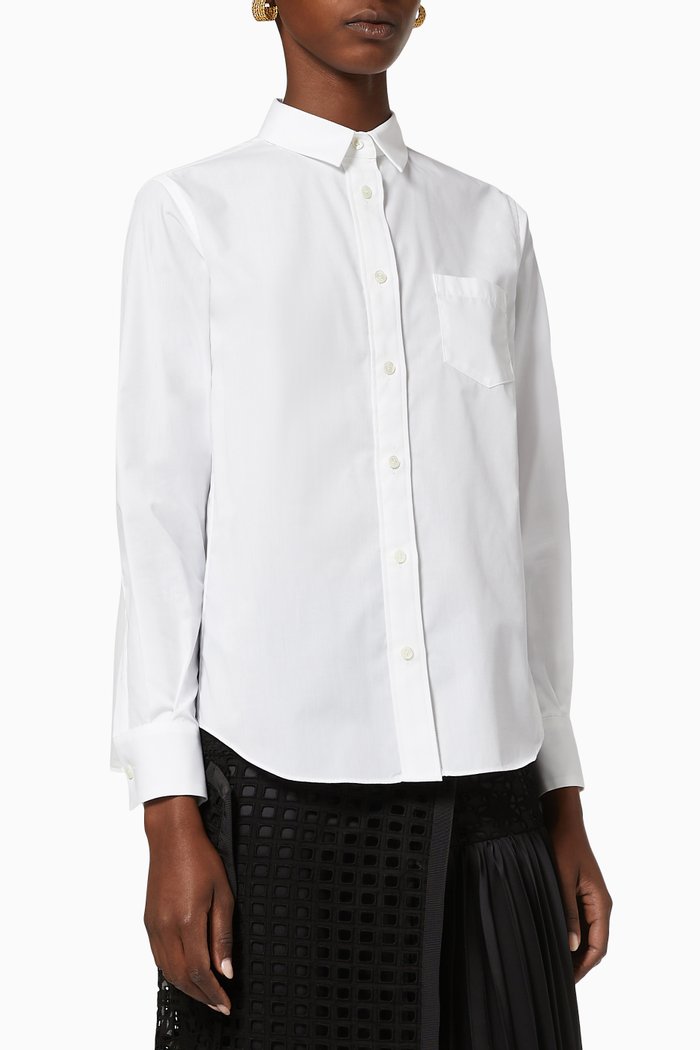 

Cotton Poplin Pleated Shirt, White