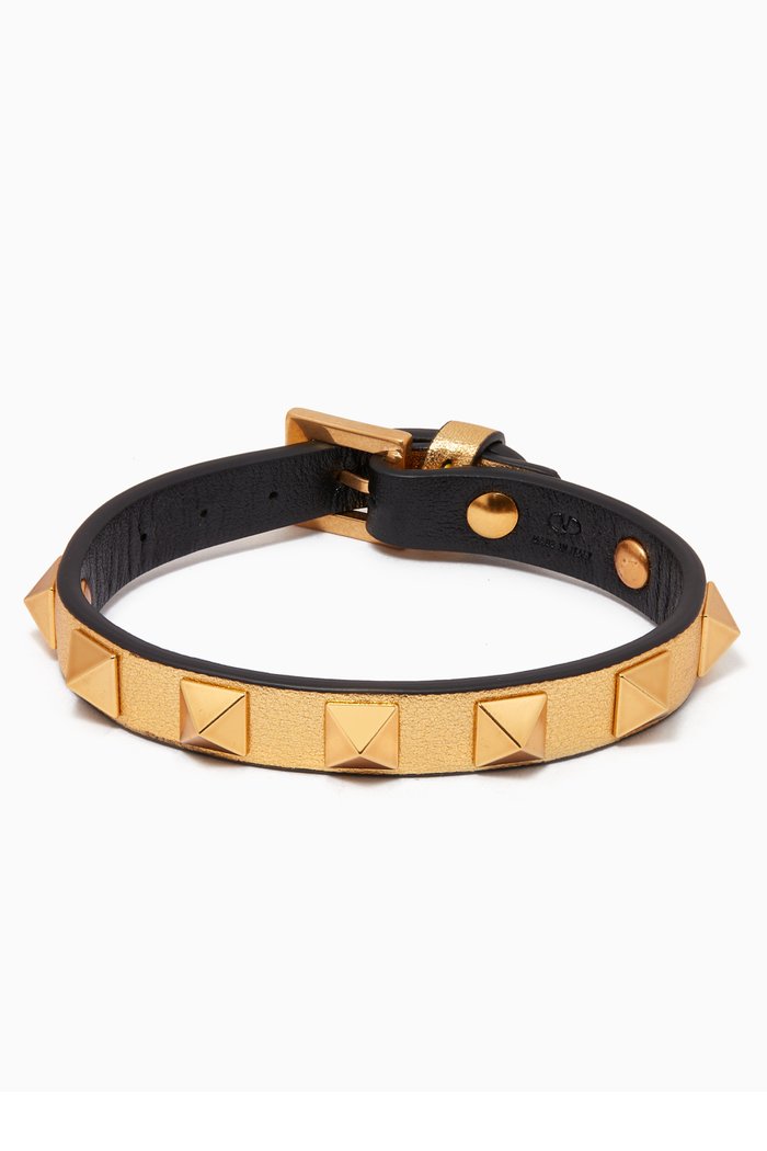 

Valentino Garavani Rockstud Bracelet in Metallic Calfskin, Gold