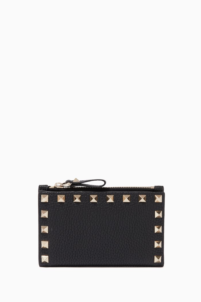 

Valentino Garavani Rockstud Coin Purse & Cardholder in Grainy Calfskin, Black