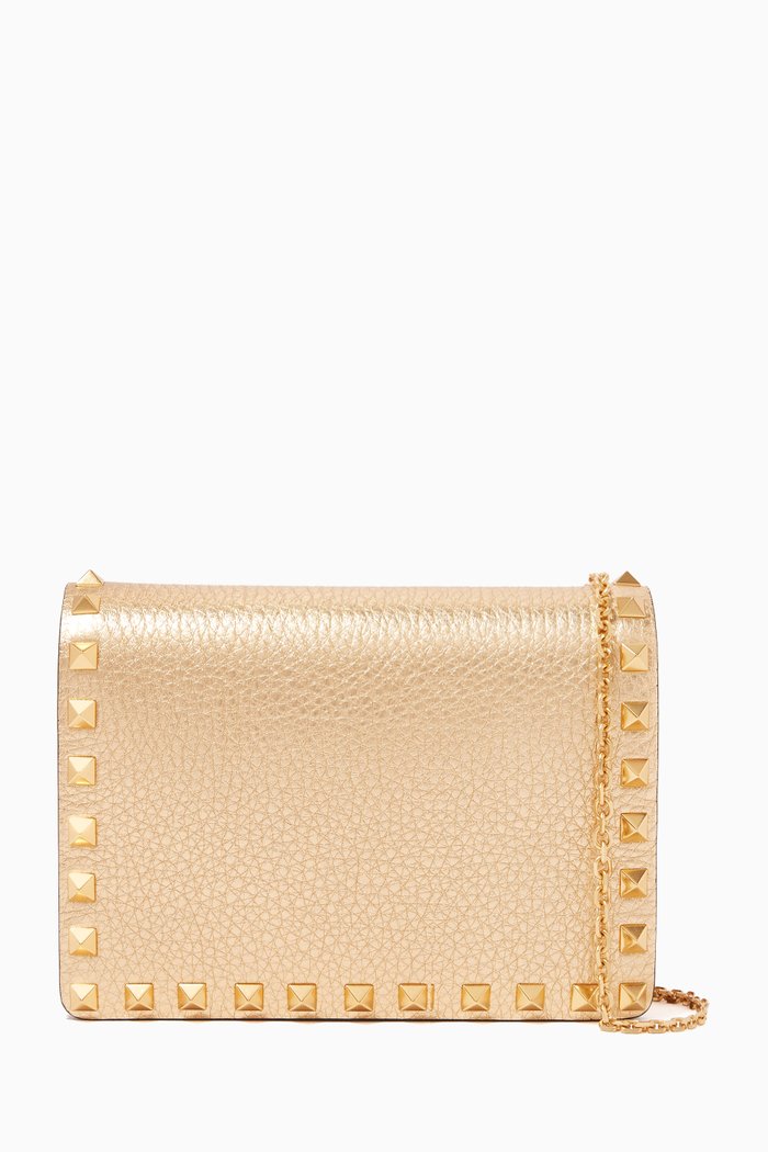 

Valentino Garavani Rockstud Pouch in Metallic Grainy Calfskin, Gold
