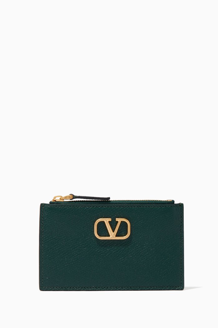 

Valentino Garavani VLOGO Cardholder in Grainy Calfskin, Green