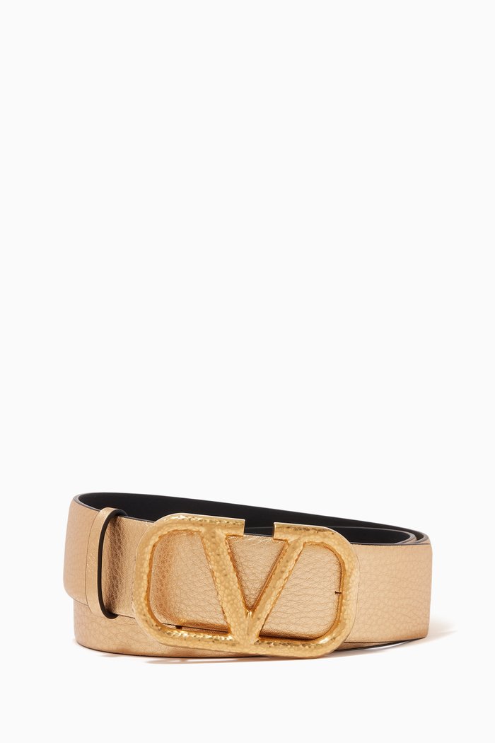 

Valentino Garavani VLOGO Belt in Metallic Calfskin, Gold