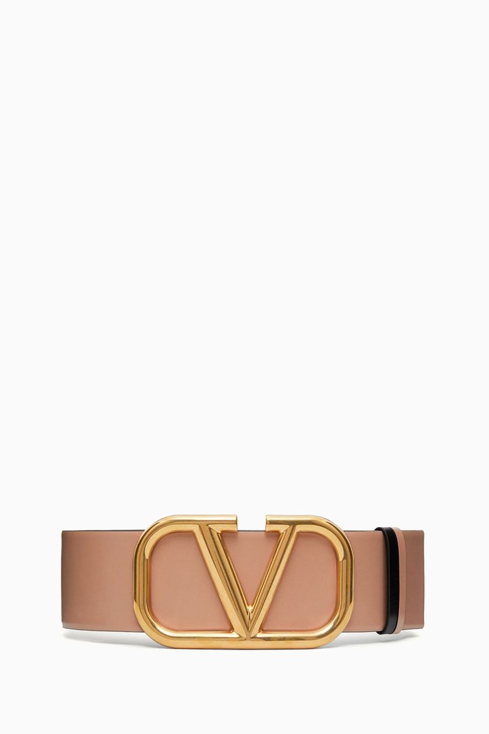 

Valentino Garavani VLOGO Reversible Belt in Glossy Calfskin, 70mm, Brown