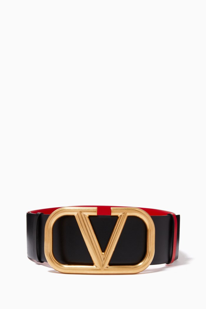 Valentino Garavani VLOGO Reversible Belt in Glossy Calfskin, 70mm, Red