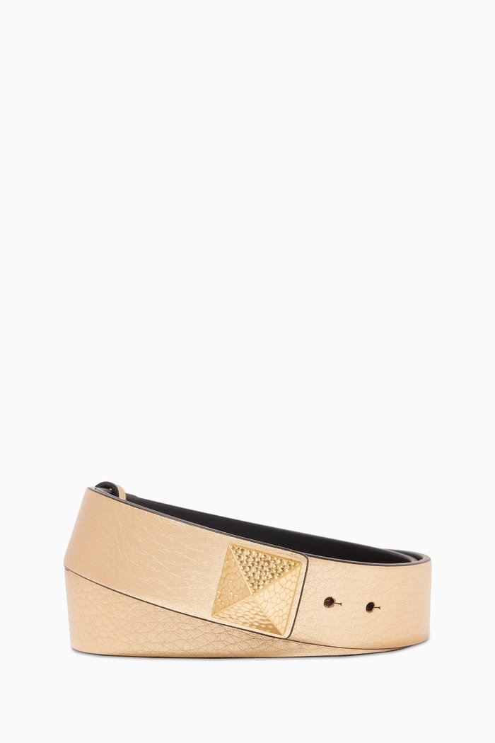 

Valentino Garavani Rockstud Belt in Metallic Calfskin, Gold