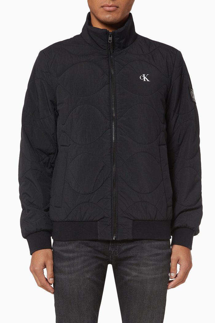 

Quilted Nylon Bomber Jacket, Black