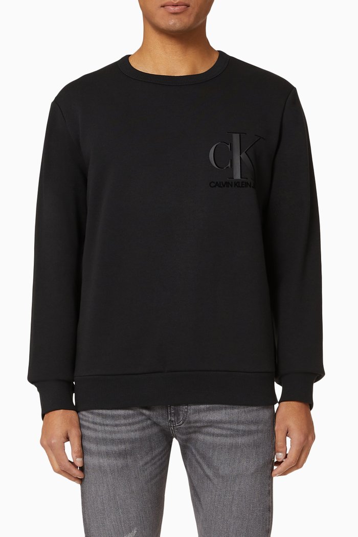 

CK Flocked Monogram Fleece Sweatshirt, Black