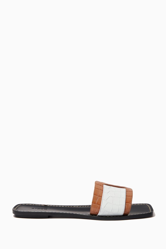 

Amelie Flat Sandals in Croc-Embossed Nappa, Brown