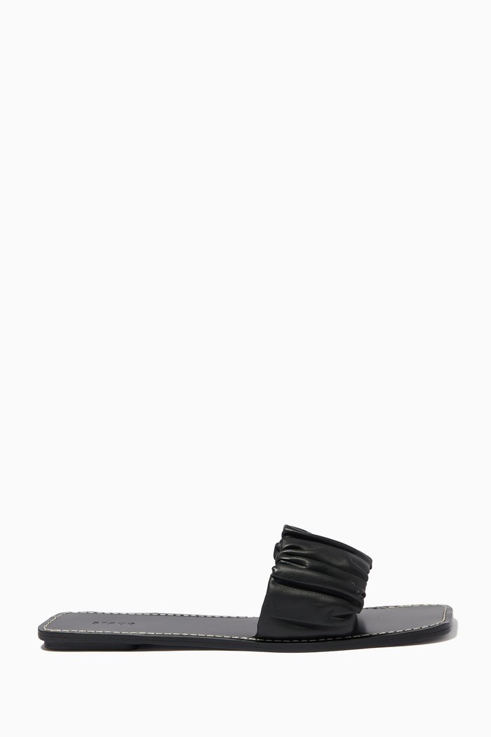 

Nina Ruched Slides in Nappa Leather, Black