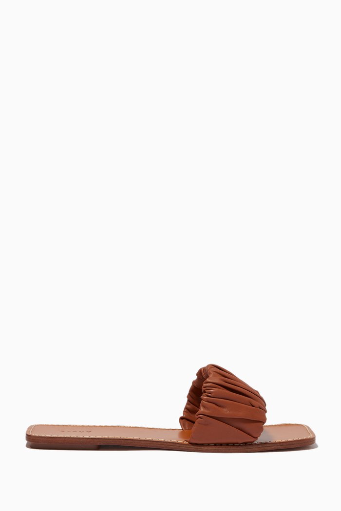 

Nina Ruched Slides in Nappa Leather, Brown