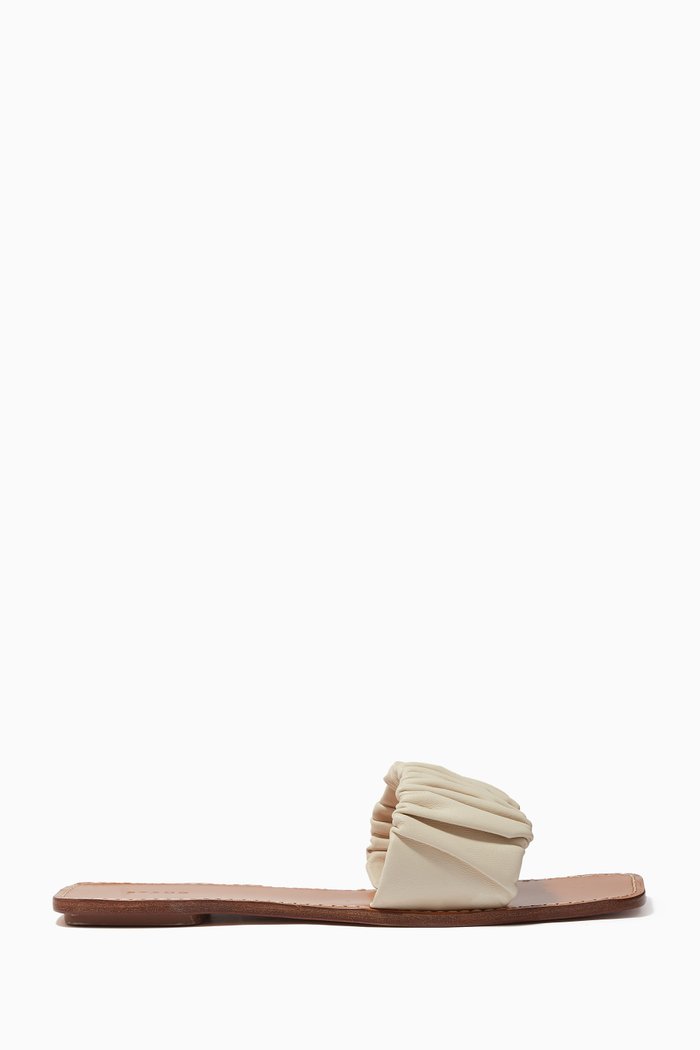 

Nina Ruched Slides in Nappa Leather, Neutral