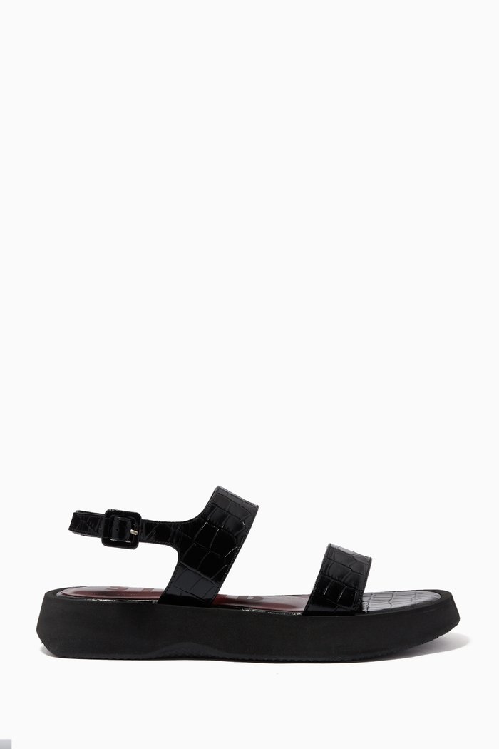 

Nicky Platform Sandals in Crocodile-Embossed Leather, Black