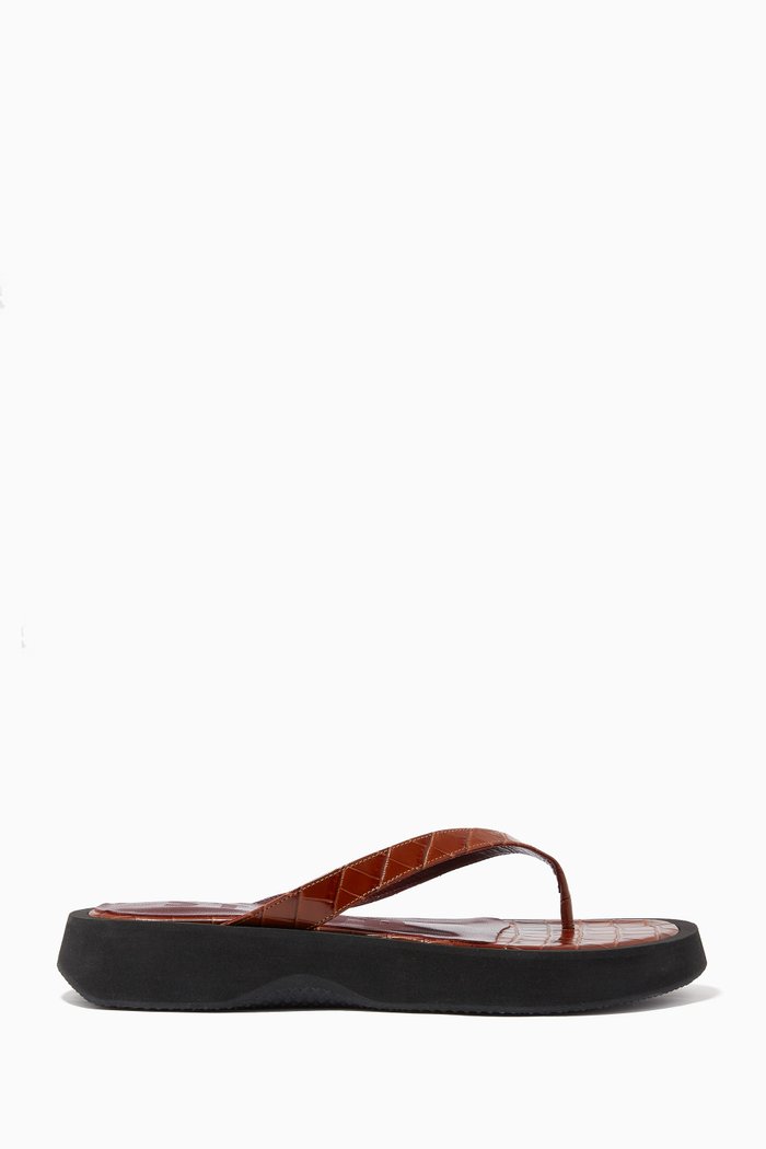 

Tessa Sandals in Crocodile-Embossed Leather, Brown