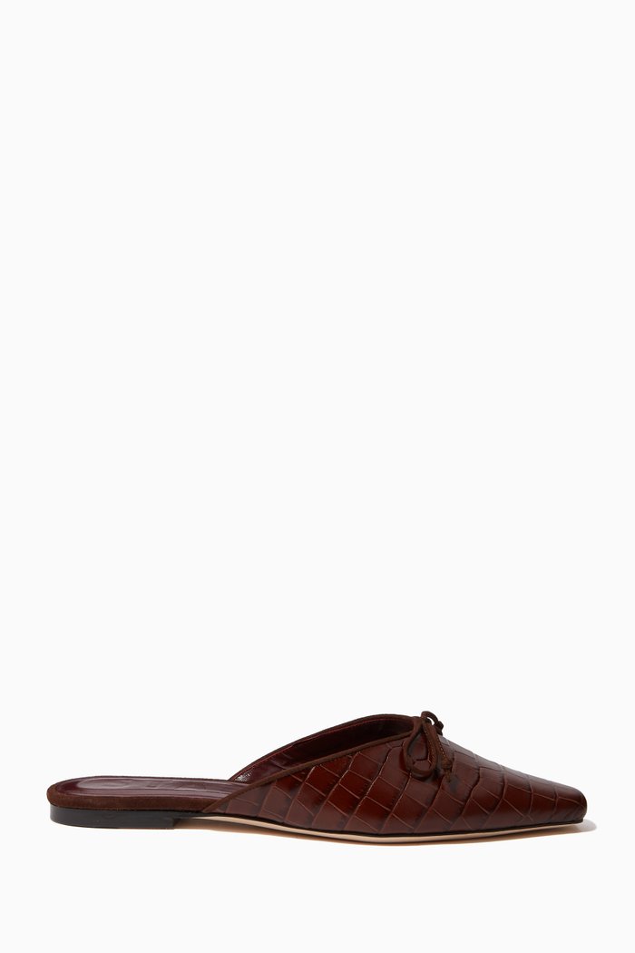 

Gina Mules in Croc-Embossed Leather, Brown