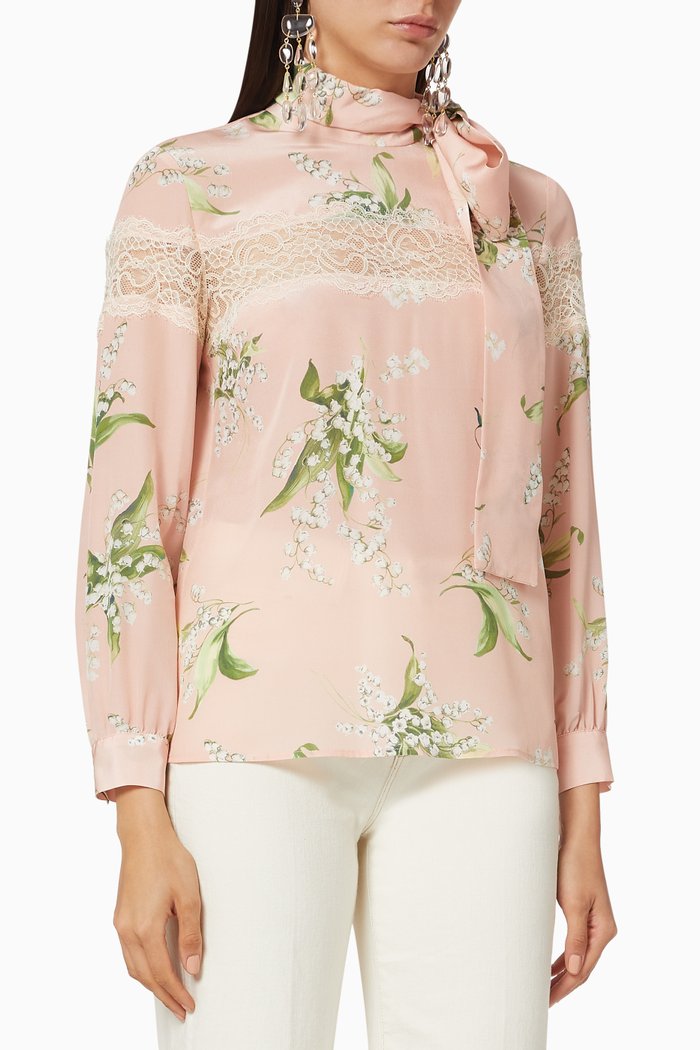 

May Lily Print Silk Blouse, Pink