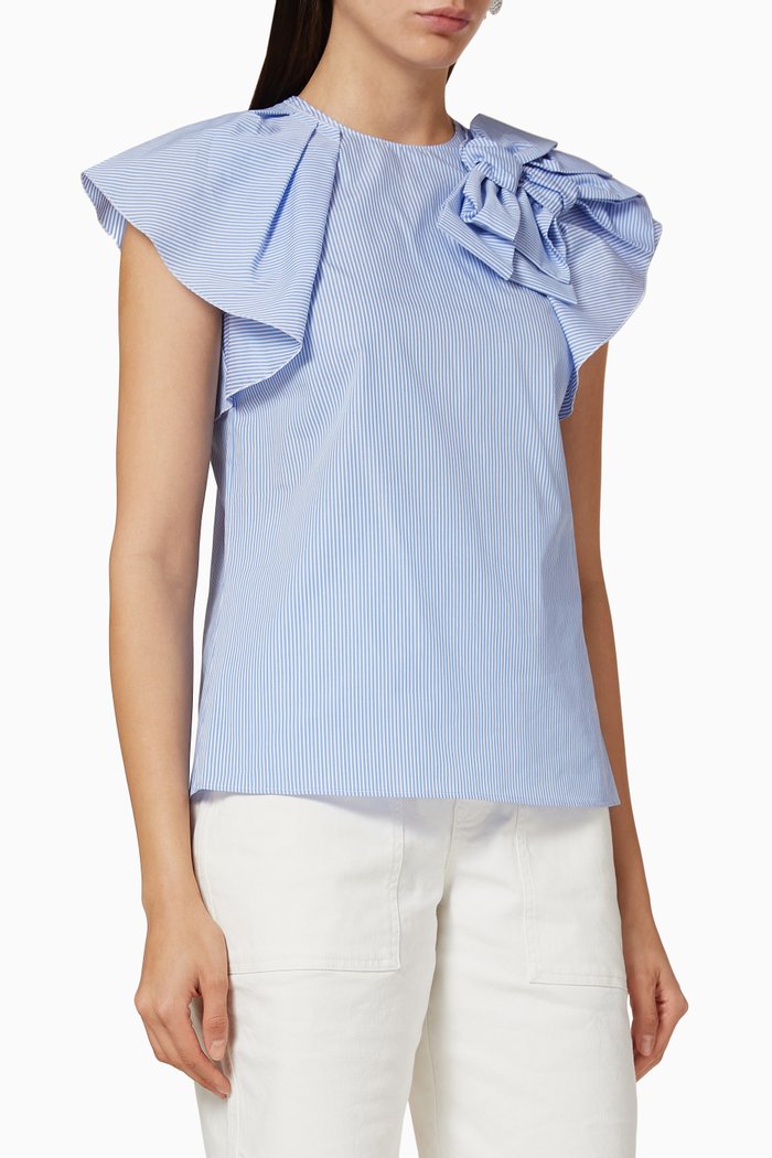 

Bow Detail Striped Cotton Top, Blue