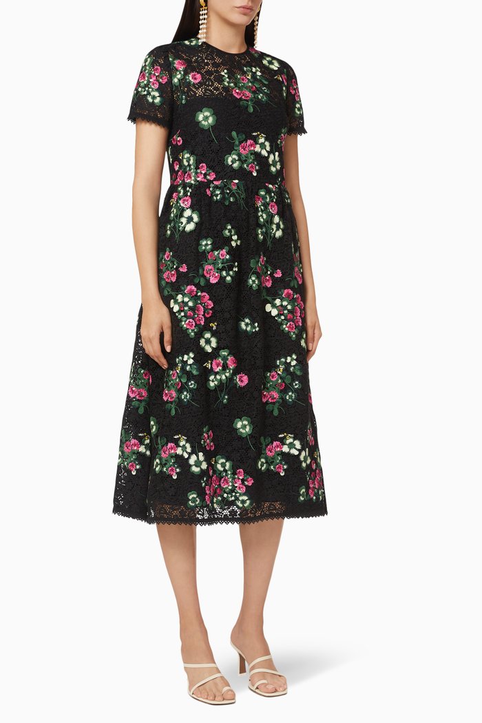 

Macramé Dress with Flower Embroidery, Black