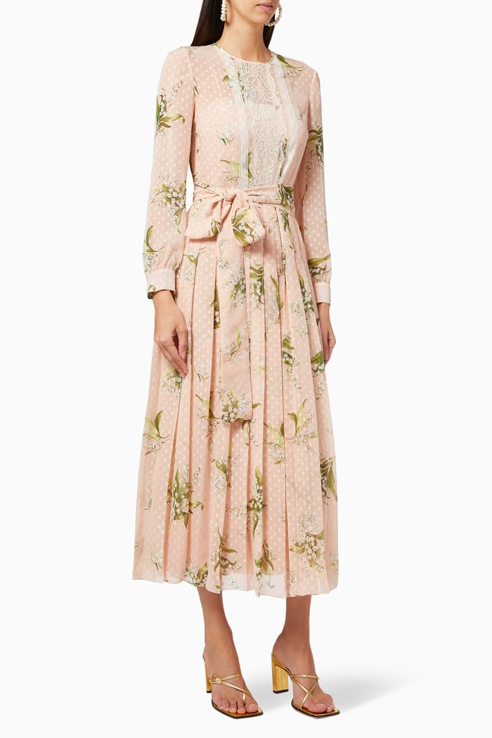 May Lily Point D'Esprit Tulle Midi Dress, Pink