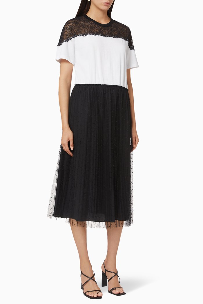 

Jersey Dress with Point d'Esprit Tulle & Lace, Black