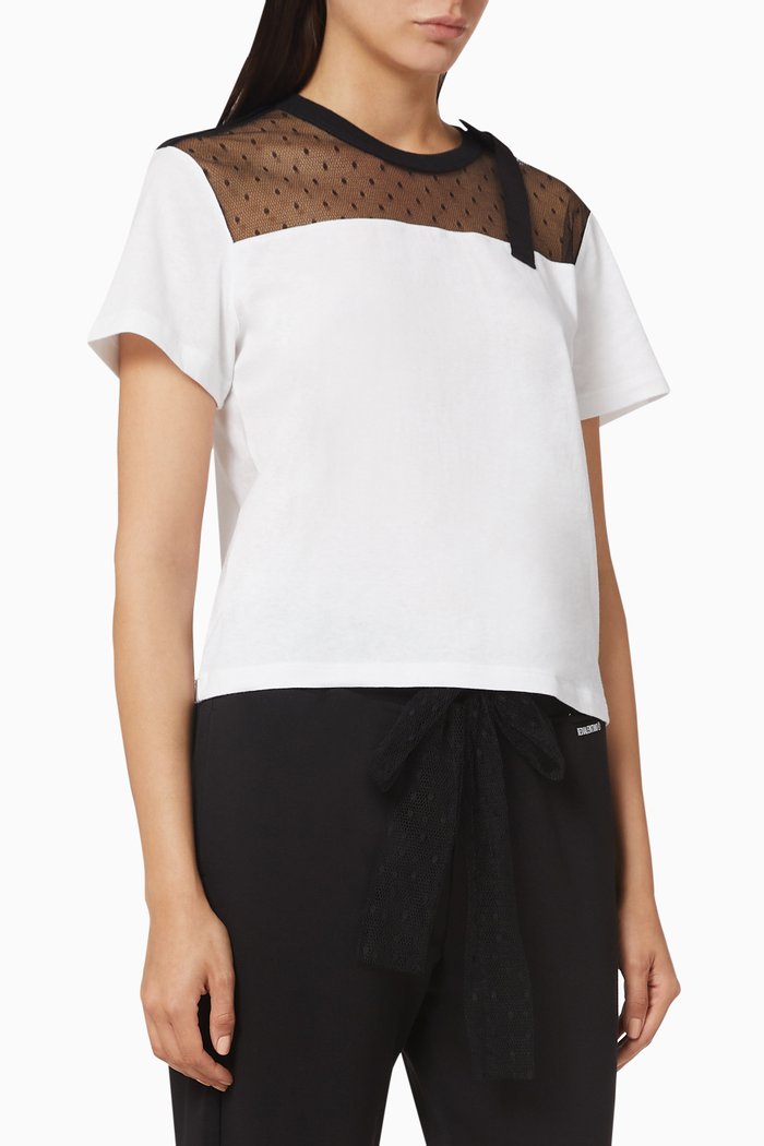 

Jersey T-shirt with Point d'Esprit Tulle, White