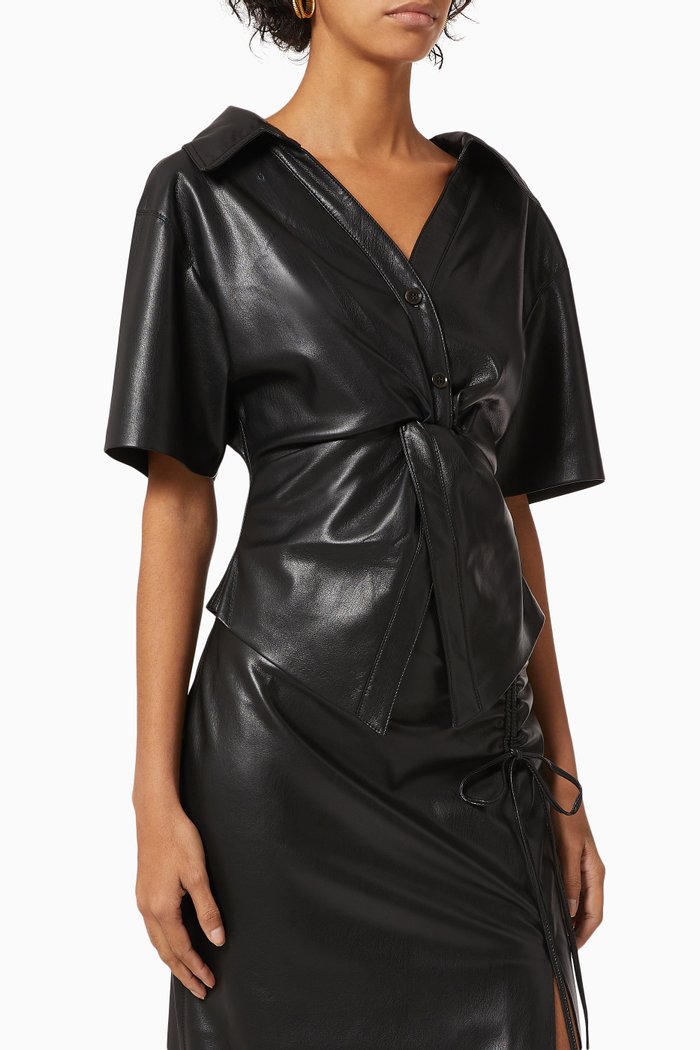 

Thora Twist Shirt in Vegan Leather, Black