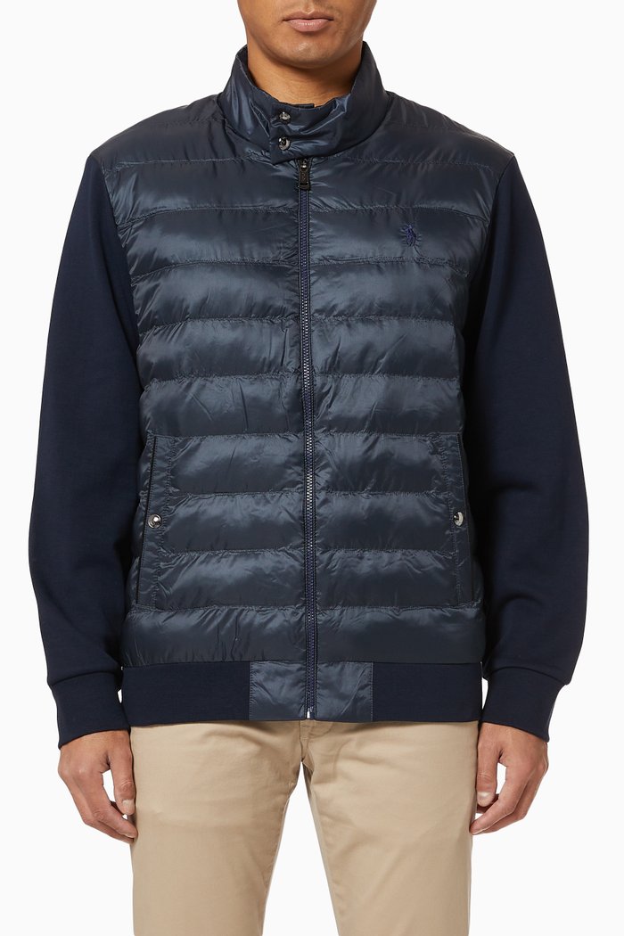 Herringbone Hybrid Nylon Cotton Jacket, Blue