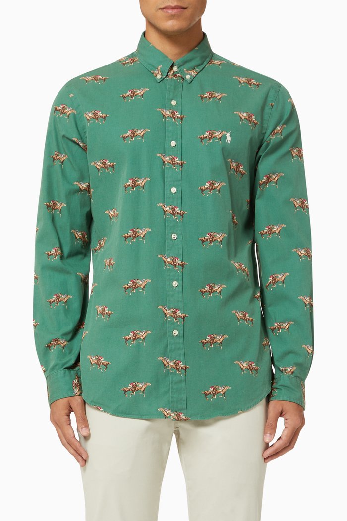 

Racehorse Sport Shirt in Cotton, Green