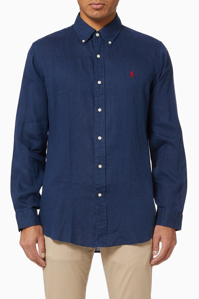 

Custom Fit Linen Shirt, Blue