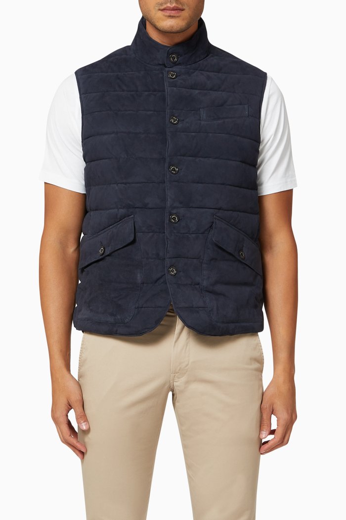 Quilted Suede Gilet, Blue
