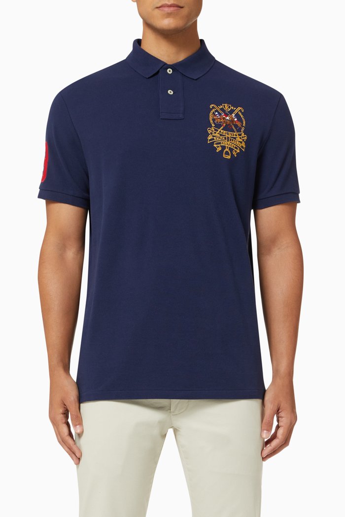 

Triple-Pony Custom Slim Fit Polo in Cotton Mesh, Blue