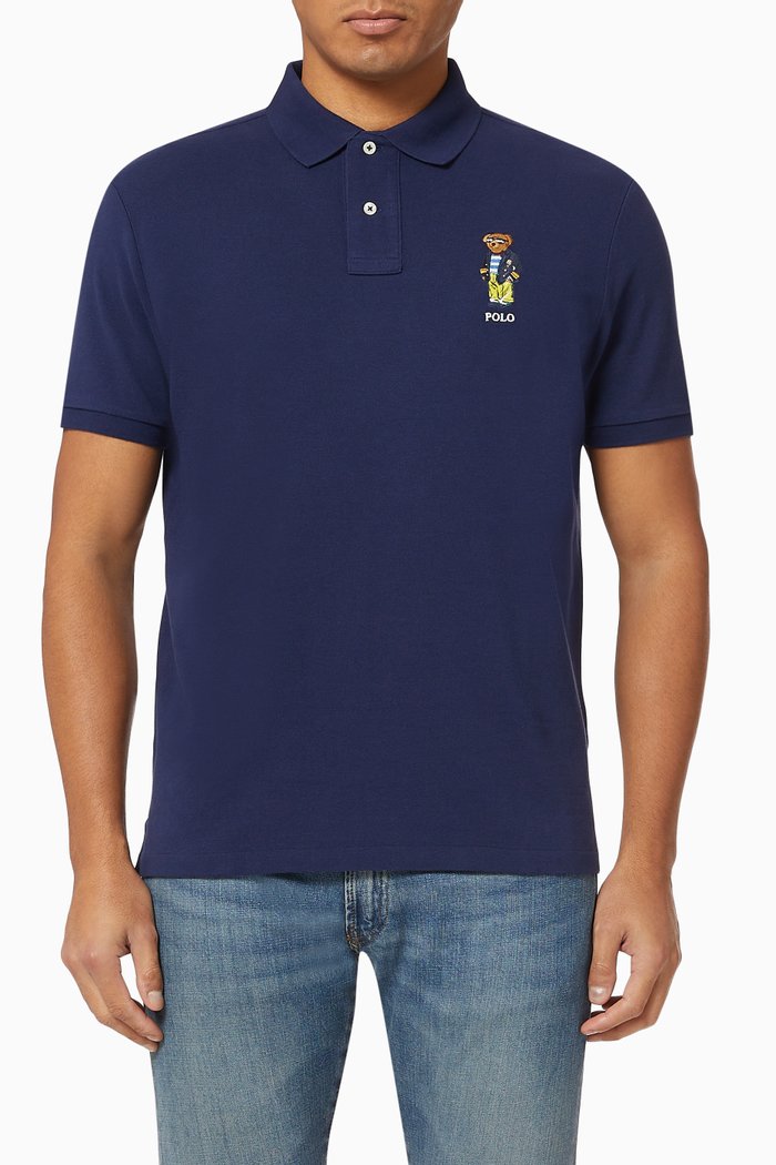 

Marina Polo Bear Cotton Mesh Polo, Blue