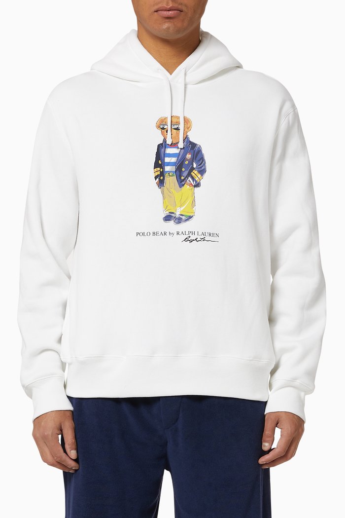 

Polo Bear Fleece Jersey Hoodie, White