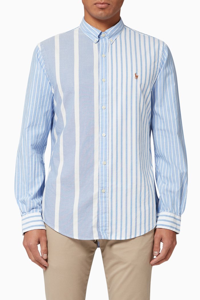 Slim Fit Striped Oxford Fun Shirt, Blue