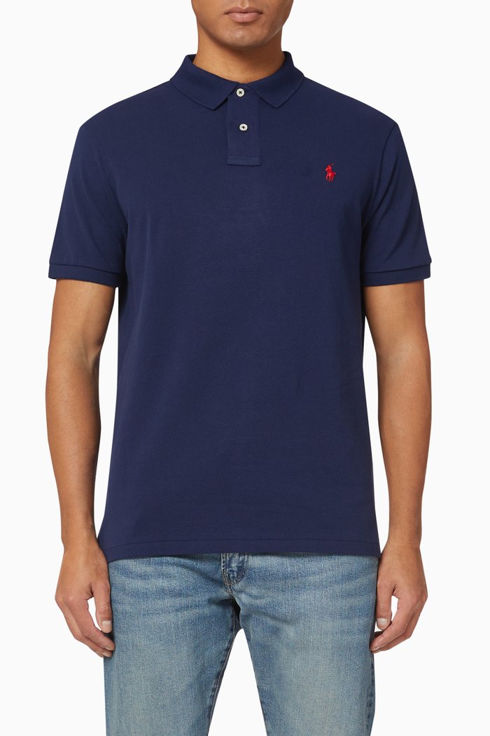 

Slim Fit Cotton Mesh Polo, Blue