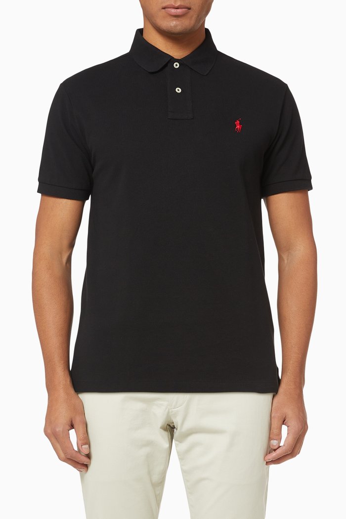 

Slim Fit Cotton Mesh Polo, Black