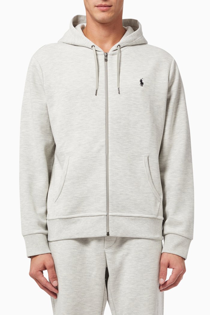 

Signature Logo Hoodie in Cotton Fleece, Grey
