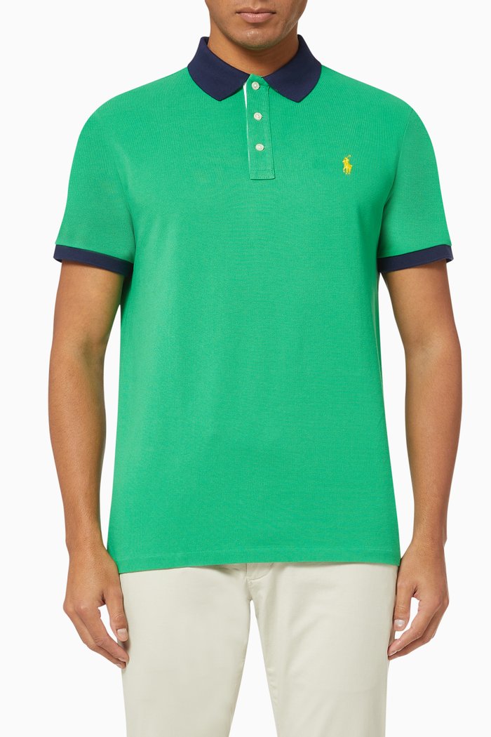 

Custom Slim Fit Cotton Mesh Polo, Green