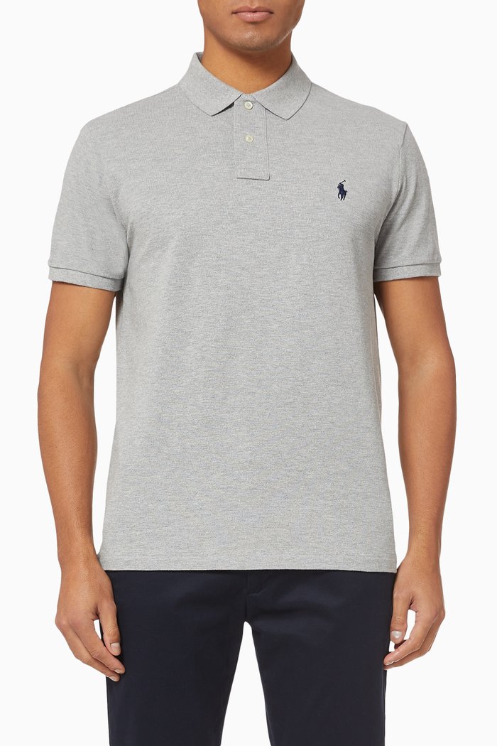 

Custom Slim Fit Cotton Mesh Polo, Grey