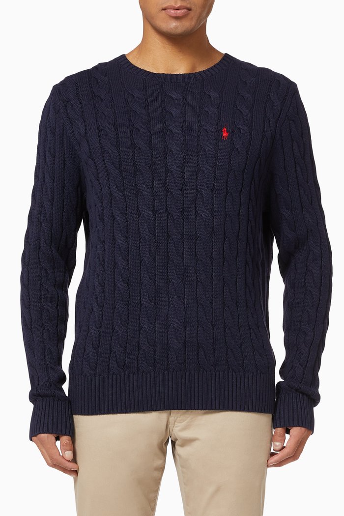 

Cable-Knit Cotton Jumper, Blue