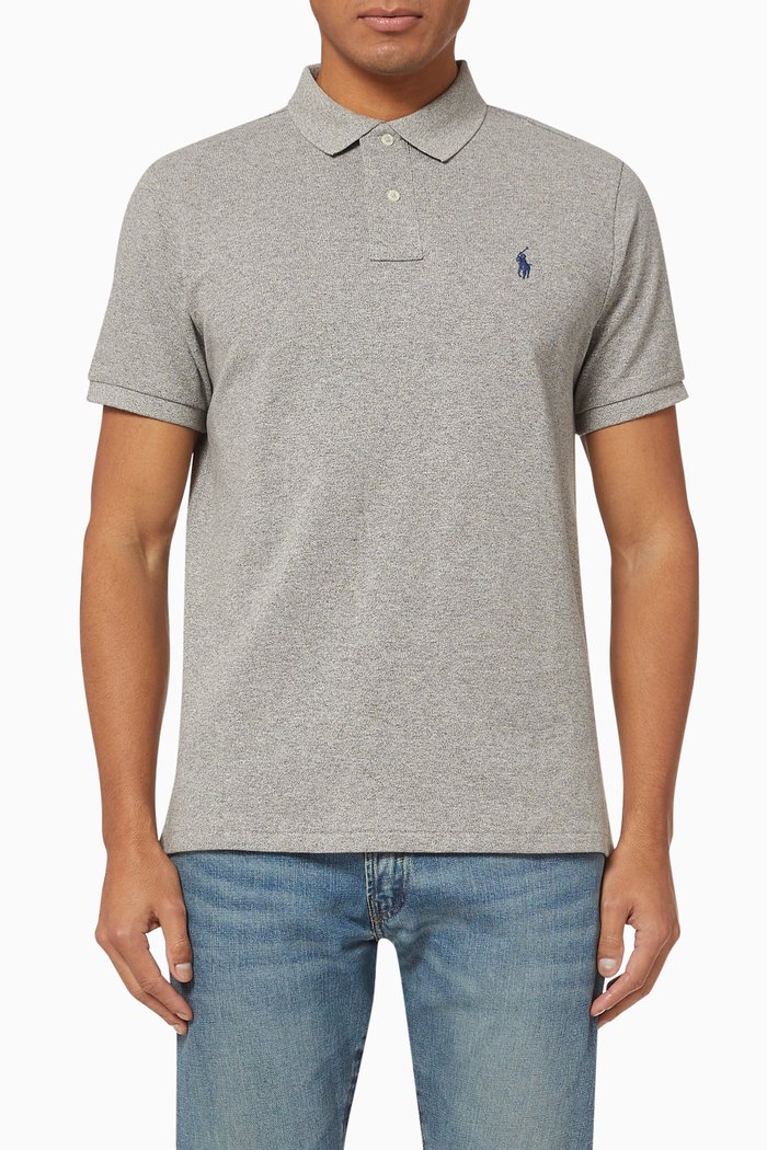 

Custom Slim Fit Cotton Mesh Polo, Grey