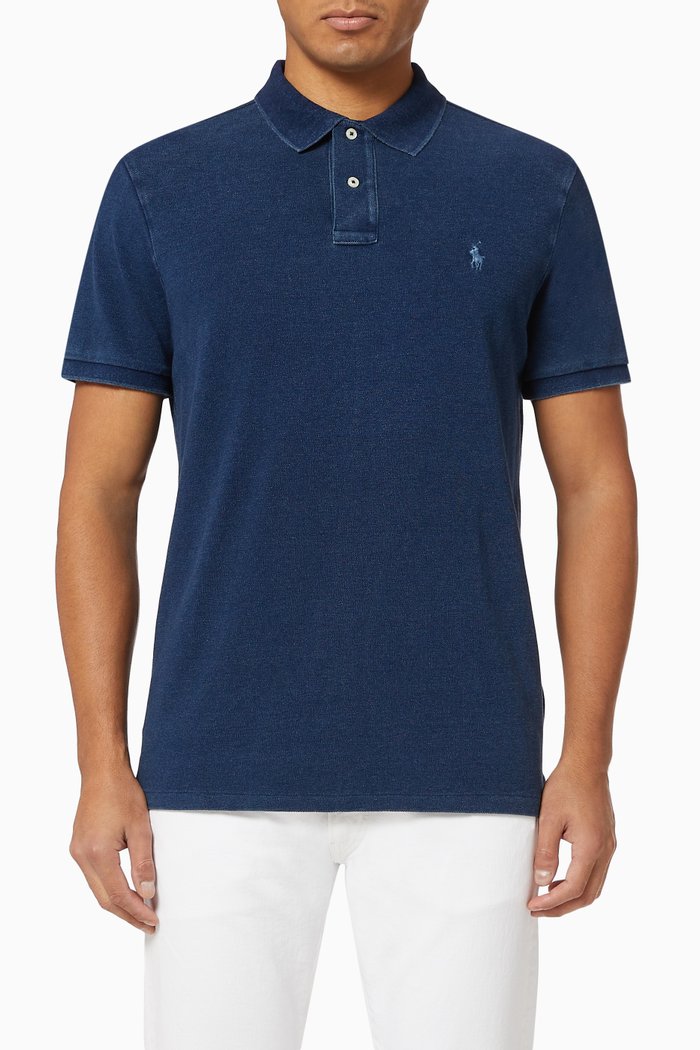 

Custom Slim Fit Cotton Mesh Polo, Blue