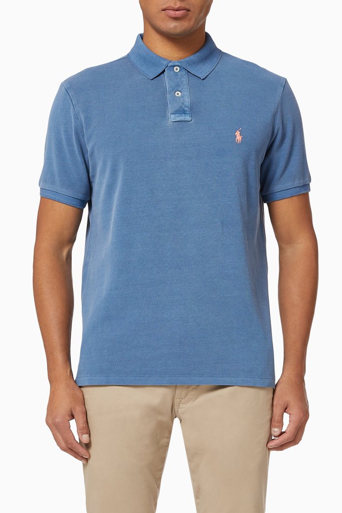 

Custom Slim Fit Cotton Mesh Polo, Blue