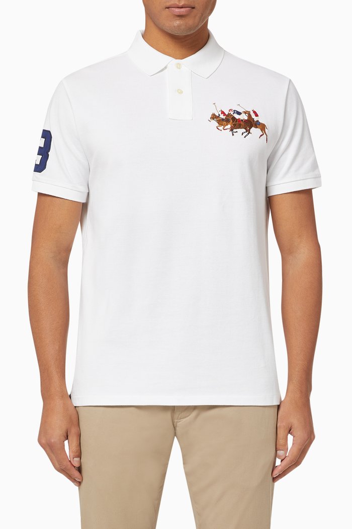 

Custom Slim Fit Triple-Pony Cotton Polo, White