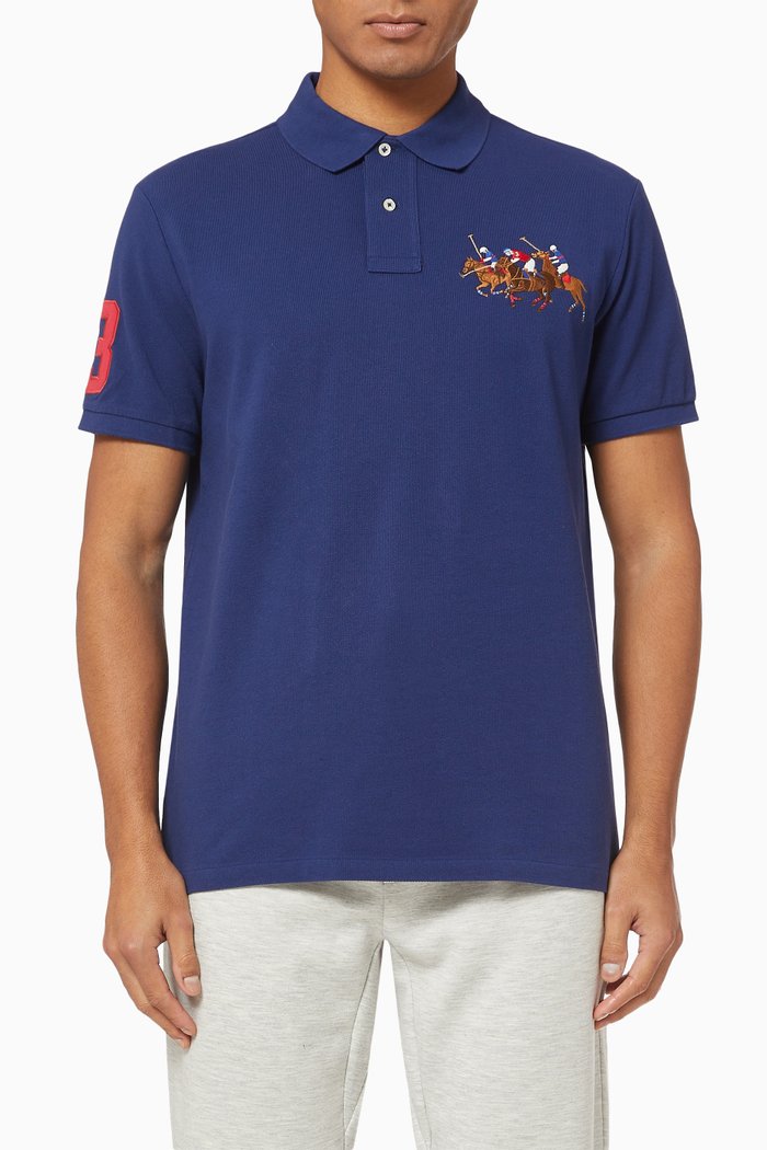 

Custom Slim Fit Triple-Pony Cotton Polo, Blue