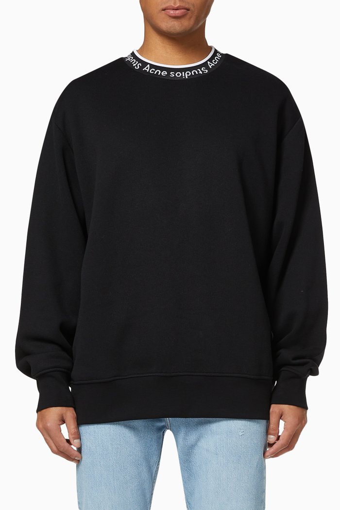 

Logo Ribbed Crewneck Oversized Jersey Sweatshirt, Black