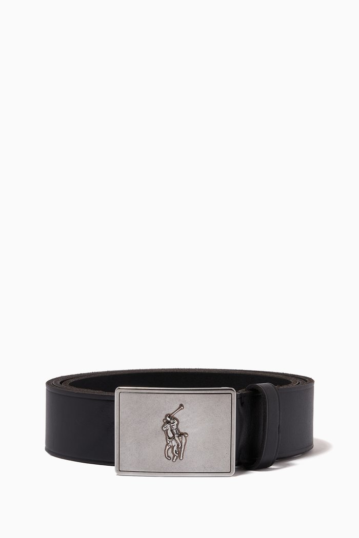 

Pony Plaque Belt in Leather, Black