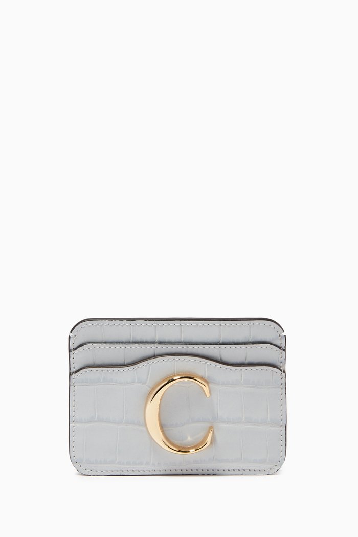 

Chloé C Cardholder in Crocodile-Embossed Calfskin, Blue